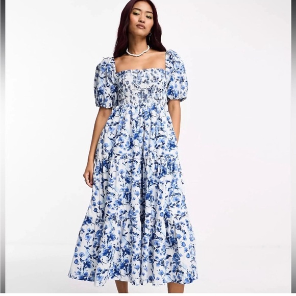 Abercrombie & Fitch Blue and White Floral Midi Dress - Picture 2 of 8